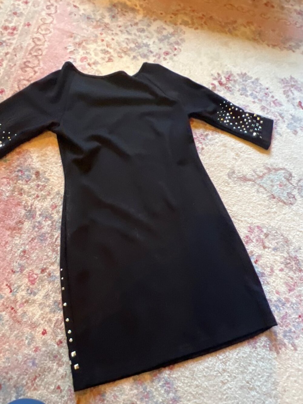 Venus black 3/4 sleeve dress silver studs Women L - Picture 4 of 4